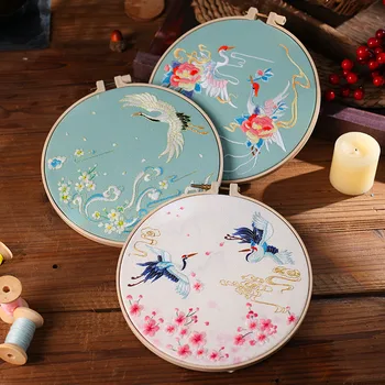 

Chinese Flower Crane DIY Embroidery Kit with Plastic Hoop Cross Stitch Needlework Sewing Art Craft Handmade Embroidery Painting