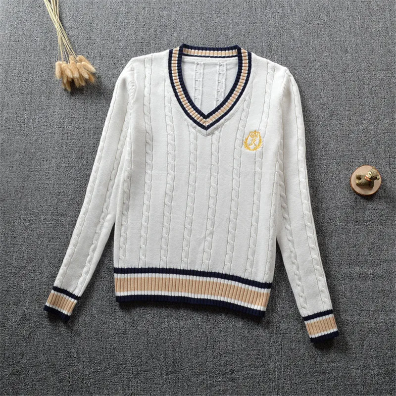 British School Uniform JK Sweater Cute Knitted New Sweater Cotton School Girls Uniform Tops Sweet Long Sleeve Blue White