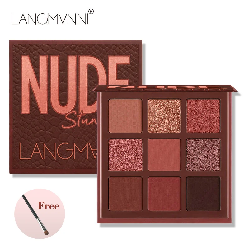 Langmanni 9 Colori Nude Eyeshadow Makeup Palette Matte Lasting Waterproof Non Flying Powder Makeup Cosmetics