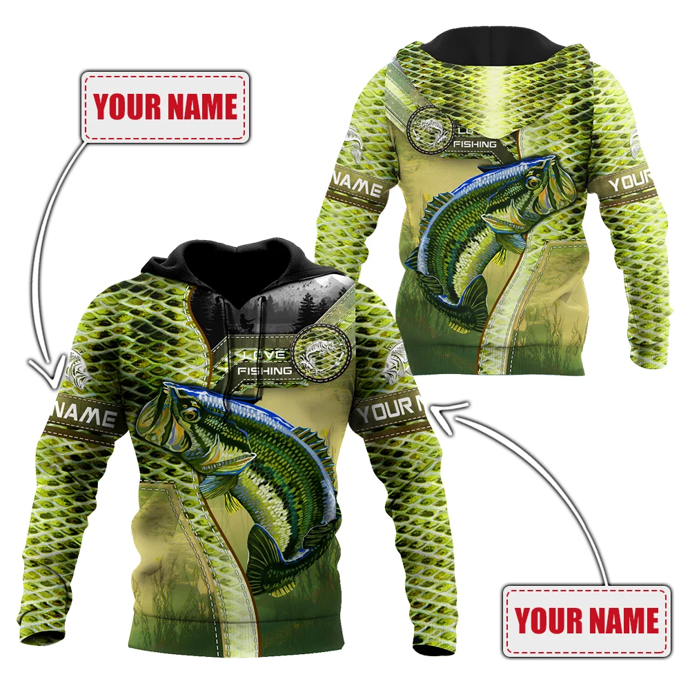 Custom Name Bass Fishing camo 3D Printed Mens autumn Hoodie Harajuku Unisex Casual Pullover Streetwear Jacket Tracksuits DK201