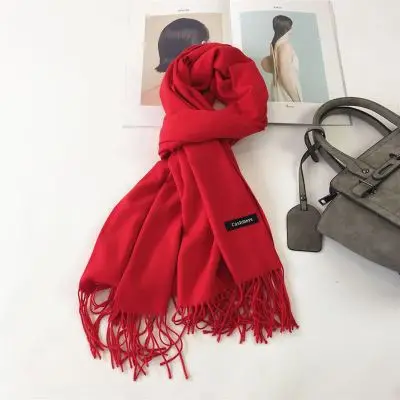Кашемировый женский тёплый шарф-шаль Foulard Femme Пашмина Косынка шерсть палантин голова шеи длинный зимний шарф для женщин для дам - Цвет: Красный