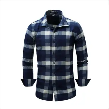 

New style plus size Men's casual Long Sleeve pure cotton denim plaid shirt male's large size casual cowboy plaid shirt