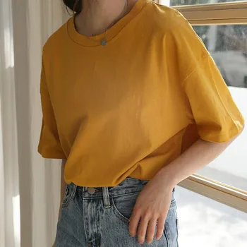 

10 Colors New Candy Color Women Basic T-shirt Summer Casual Round Neck Short Sleeve Loose T Shirts Woman Harajuku Tops