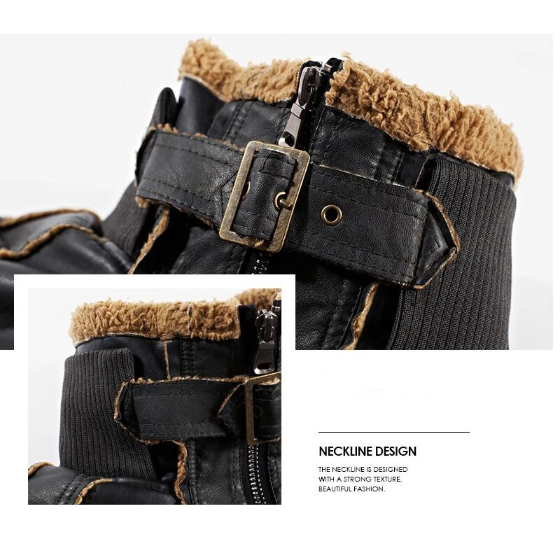 Male Winter Jacket Men Velvet Coats Men Leather Jacket Mens Casual Fashion Stitching Casual PU Leather Coat Autumn Streetwear