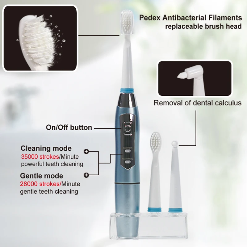 SEAGO Electric Toothbrush Sonic Adult Battery Teeth brush holder with 3 Replacement Brush Heads Waterproof Smart time SG910 Gift SEAGO Electric Toothbrush Sonic Adult Battery Teeth brush holder with 3 Replacement Brush Heads Waterproof Smart time SG910 Gift