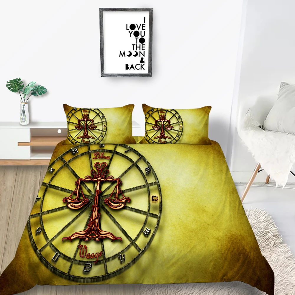 

Libra Bedding Set Constellation Creative Vintage 3D Duvet Cover Yellow King Queen Twin Full Single Double Unique Design Bed Set