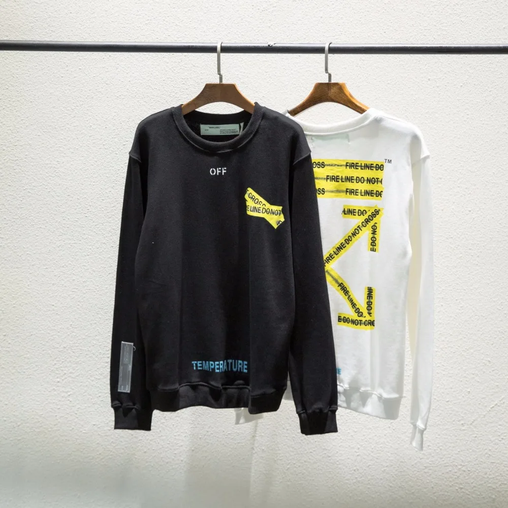 OFF-WHITE C/O VIRGIL ABLOH Street Хип-хоп Желтый кордон стрела высокое качество хлопок свободный большой размер мужская толстовка с круглым вырезом