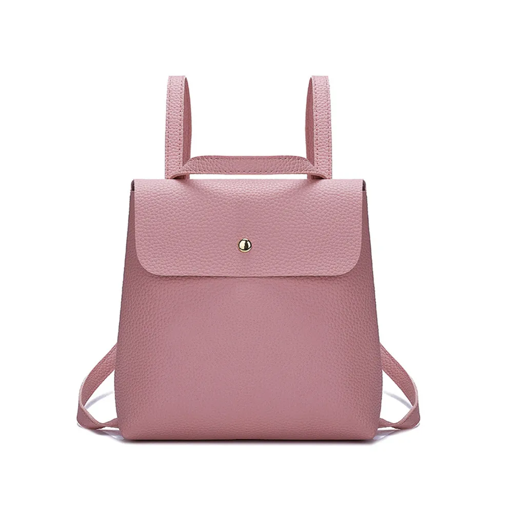 45# рюкзак женский однотонный кожаный женский рюкзак подростковый школьный Mochila Feminina рюкзак для девочки рюкзак mochila - Цвет: Pink