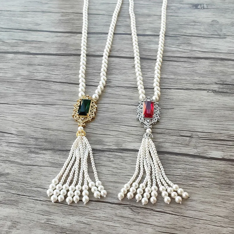 1Pcs Red/Green CZ Micro pave Connector Shell Pearl Beads Chain tassels charm Women Fashion Jewelry Necklace NK512 | Украшения и