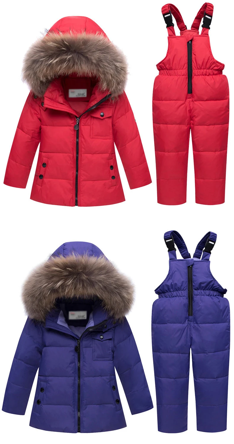 Зимний пуховик комплект из двух предметов для девочек, комбинезон Детский костюм с капюшоном Детский комплект одежды для мальчиков roupa infantil, зимний костюм теплая одежда
