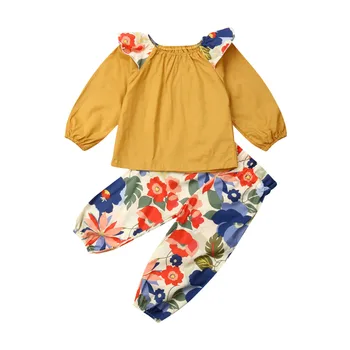 

2019 Toddler Infant Newborn Baby Kids Girl Clothes Set Autumn Long Sleeve Yellow Tops T-Shirt Floral Pants Clothing Outfit 2PCS