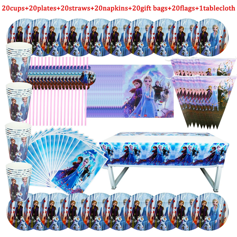 

Disney Frozen 2 Elsa Anna Princess Birthday Party Decorations Disposable Tableware Plates Napkins Baby Shower Supplies Hot Sale