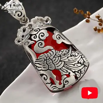 

S925 Fine Antique shop store Ruby Pendant for Necklace Women Handmade Vintage Natural Carnelian Ruby Red jasper