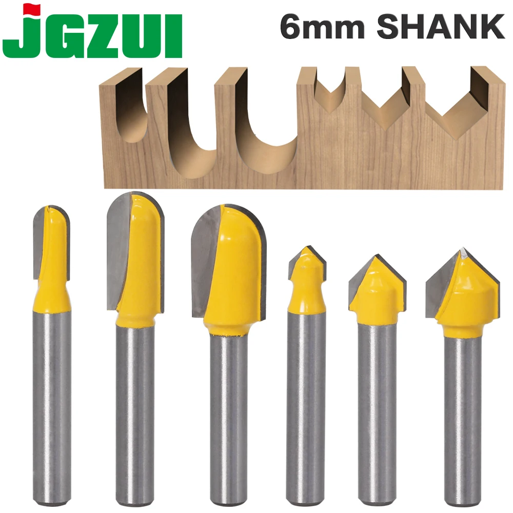  6PC 6mm Shank Router Bits Set Core Box Bit rounf nose bit 90 Degree V-Groove Bit For Woodworking To