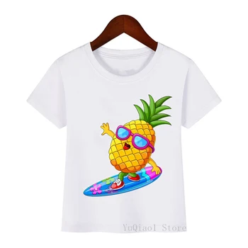 

Funny skating pineapple fruit animal print cute children's clothes summer boy tshirt girls top lovely holiday t-shirt streetwear