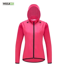 Wosawe jaqueta feminina ciclismo com capuz, casaco para bicicleta repelente de água quebra-vento reflexivo corrida caminhadas