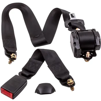 

1X Universal 3 Point Harness Safety Belt Seatbelt Retractable Black Belt