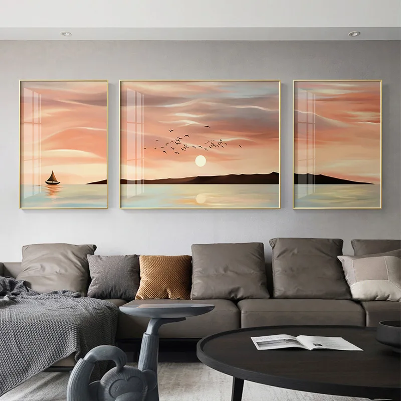 

Nordic Natural Sunrise Sea Sailboat Landscape Modern Poster Painting Wall Art Canvas Print Living Room Picture Home Decoration