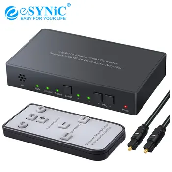

eSYNiC 192kHz IR Remote Control Coaxial Toslink to Analog Stereo L/R RCA 3.5mm Audio Adapter Digital to Analog Audio Converter