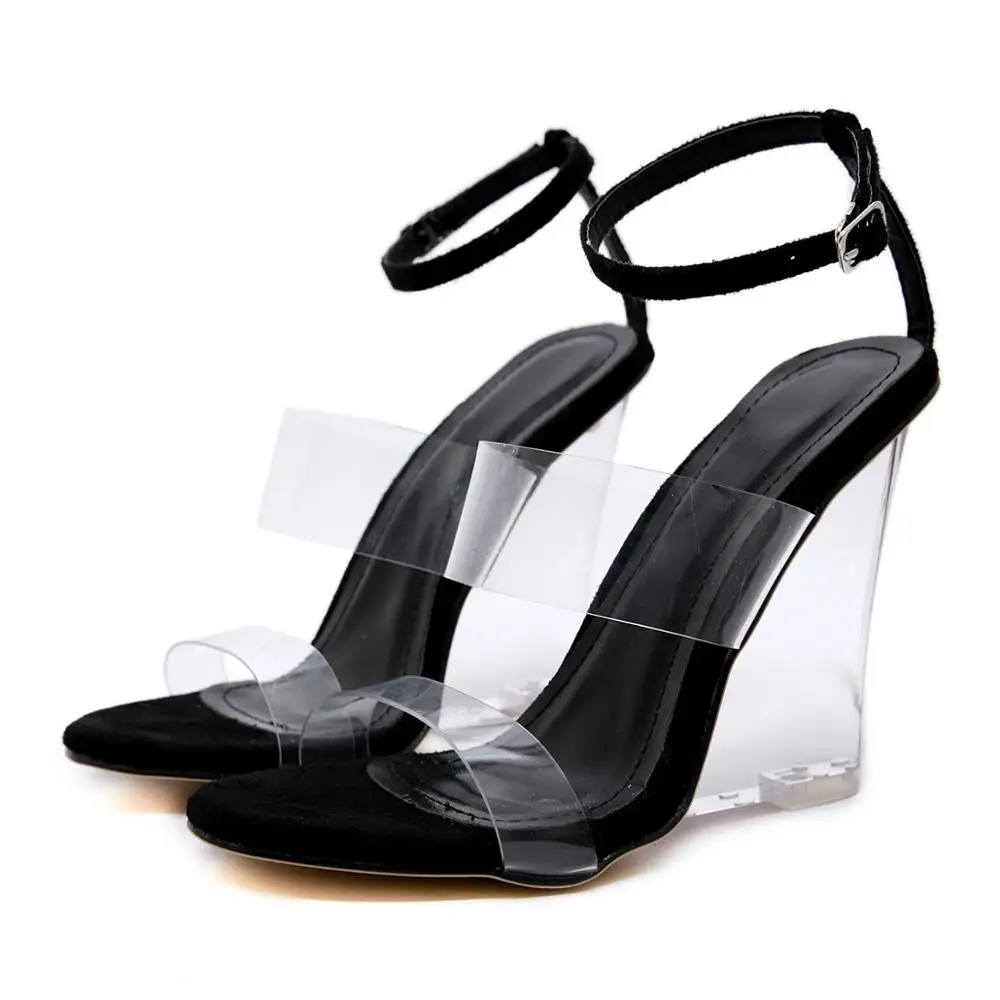 Г., женские сандалии с круглым носком на резиновой подошве из прозрачного ПВХ на танкетке с пряжкой пикантные креативные простые туфли на высоком каблуке цвета шампанского