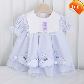 

SALE 0-7Y BaBy Girl Rabbit Embroidery Vintage Spanish Pompom Gown Dress Lace Lolita Dress Princess Dress for Girl Birthday Party