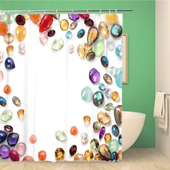 

Bathroom Shower Curtain Bright Gemstones on Real Polished Stones Amethyst Sapphire Blue Polyester Fabric Waterproof Bath