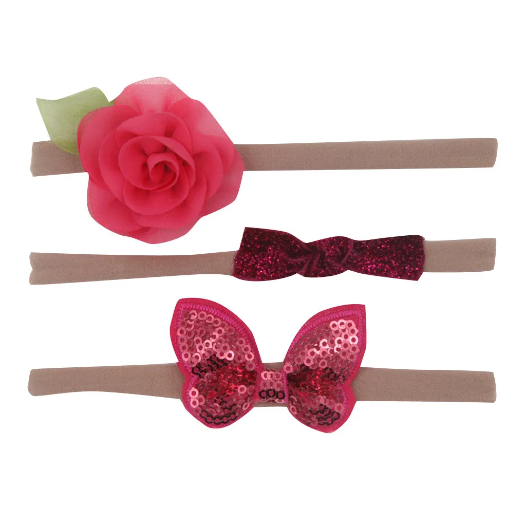 3pcs/lot Baby Girl Bow Flower Set Hairband  Baby Girls Elastic Hairband Infant Kids Head Band Hair Accessories for 1-6Y