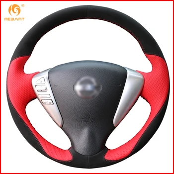 

MEWANT Black Suede Red Leather Car Steering Wheel Cover for Nissan Tiida Sylphy Sentra Versa Note 2014-2017 Interior Accessories