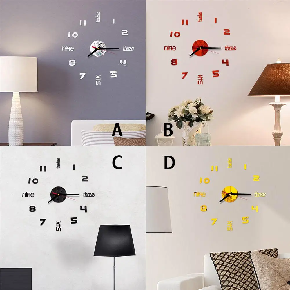 New Self adhesive Clock PVC Kitchen Room 3D DIY Roman Numbers Acrylic