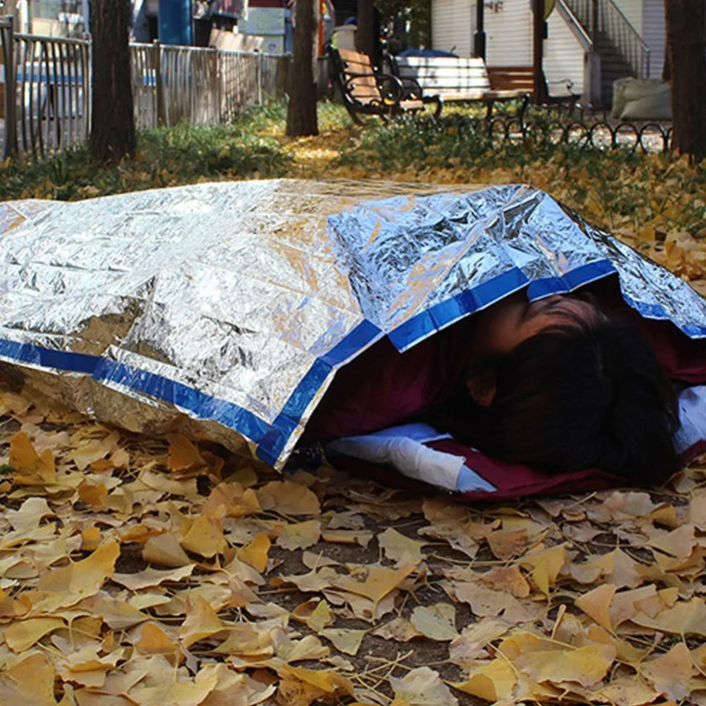 1 м x 2 м аварийный спальный мешок из фольги, водонепроницаемый открытый спальный мешок для выживания, для кемпинга, термальный спальный мешок для улицы