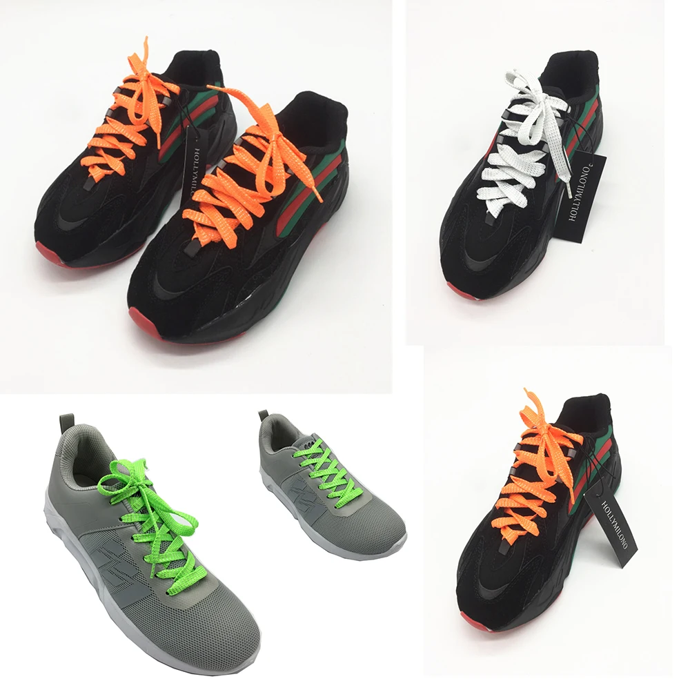 

MENS WOMENS SHOES LACETS NEON ORANGE WHITE GREEN WIDE SHOELACES FOR GIRLS BOYS 2PCS / 1 PAIR