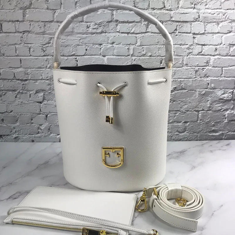 Белый luxury brand classic leather bucket bag with single-shoulder diagonal straddle bag for women Large capacity handbag - Цвет: Белый
