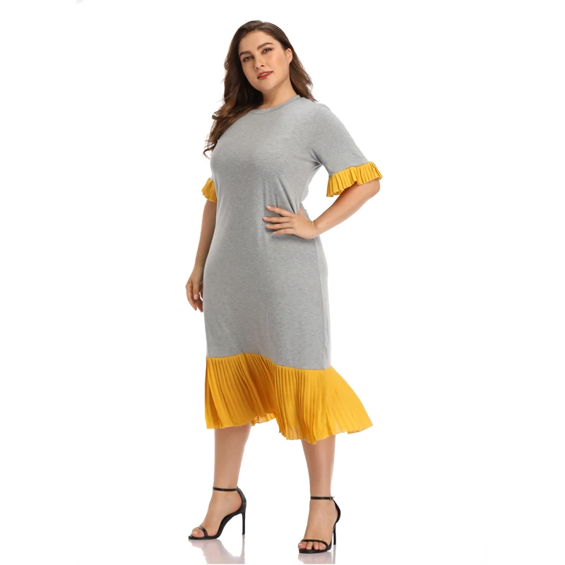 ECOBROS платье большого размера для женщин свободное элегантное лоскутное длинное платье жир мм плюс размер женская одежда платье vestidos - Цвет: Серый