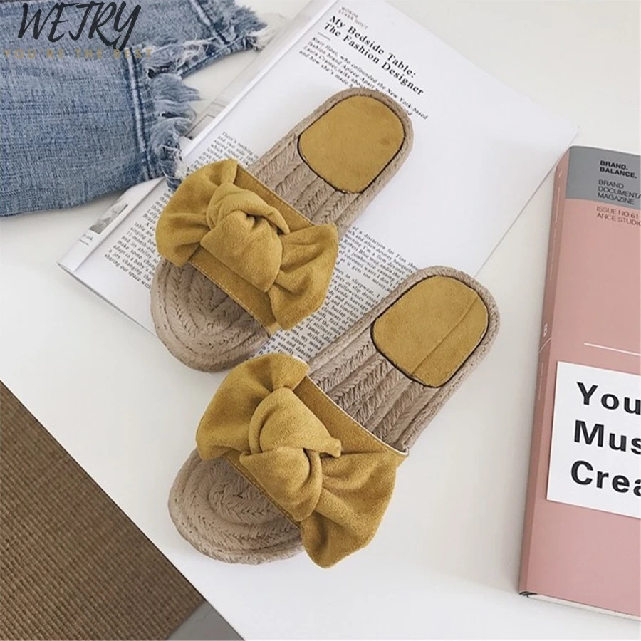 New Slippers Women Torridity Bow Torridity Sandals Slipper Indoor Outdoor-flops Beach Shoes Female Shoes size 35-43 - Цвет: Yellow