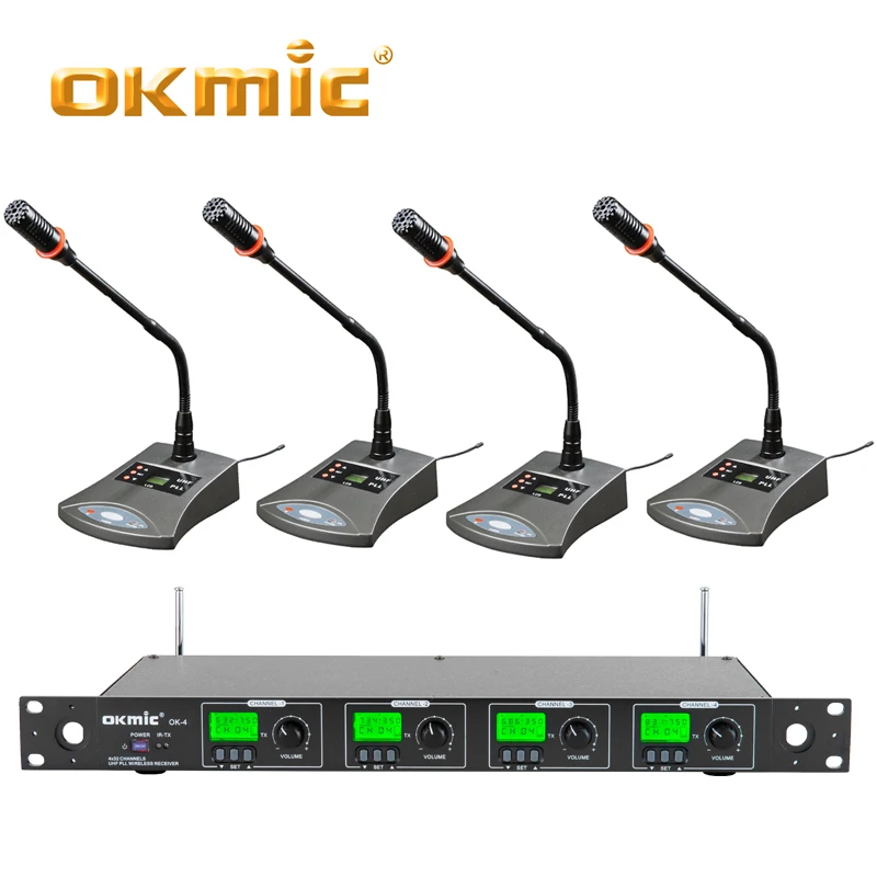 Профессиональная беспроводная система Okmic OK 4/836 UHF для конференц связи 4 канальная