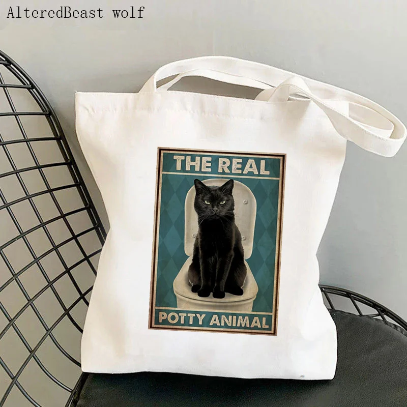 Women Shopper bag Black Cat Take A Bath Your Dirty Hippie Bag Harajuku Shopping Canvas Bag girl handbag Tote Shoulder Lady Bag
