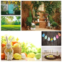 Cesta de huevos de conejo de pascua, fondo fotográfico Bokeh para fotografía de computadora de fondo impresa para niños, accesorios para sesión fotográfica de fiesta de bebé