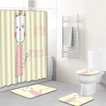 

4Pcs/Set Carpet Bathroom Foot Pad Bath Mat and Shower Curtain Set PVC Toilet Toilet Seat Covers Home Decor