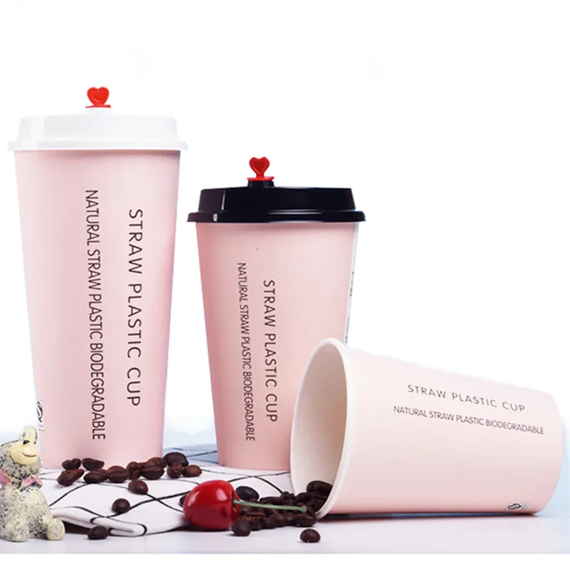 

fashion 50pcs Pink disposable coffee cup thick paper cup 500ml beverage juice hot drink water packaging party favor milk tea cup