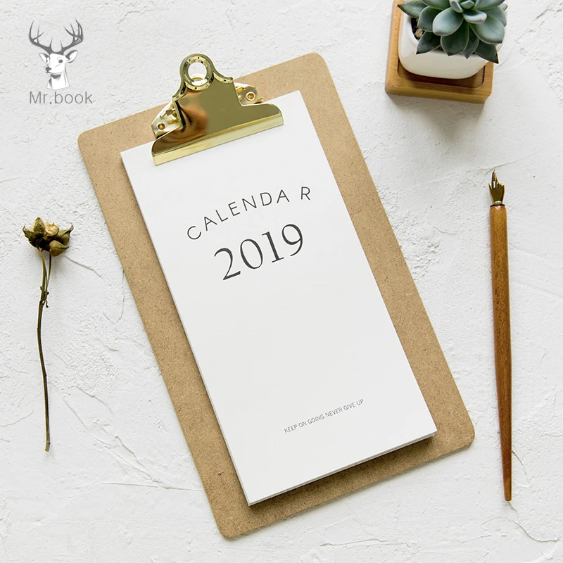 Calendar 2019 Simple Desktop Paper Calendar Daily Scheduler Table Planner Yearly Agenda Organizer with Document Clip Board photo