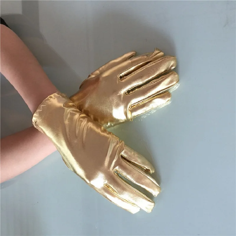 gold Короткие блестящие перчатки длиной до запястья элегантные золотые перчатки для банкета на запястье Вечерние перчатки для танцев gant mariage ST264 - Цвет: gold