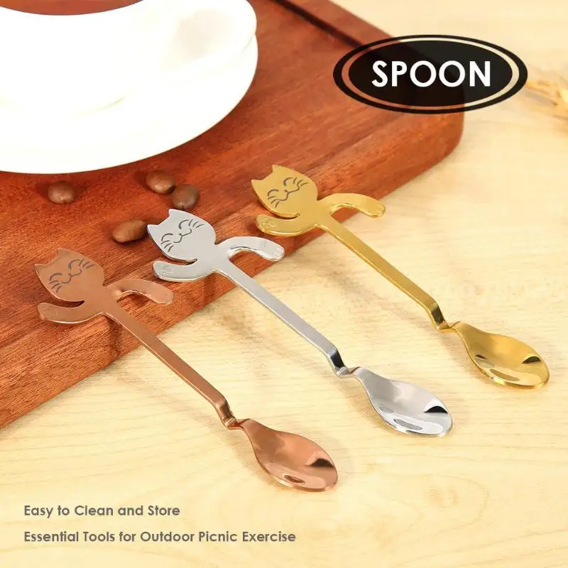 

Stainless Steel Mini Coffee Spoon Cute Cat Shape Spoon Long Handle Tea Coffee Sugar Ice Cream Dessert Spoon Kitchen Gadgets