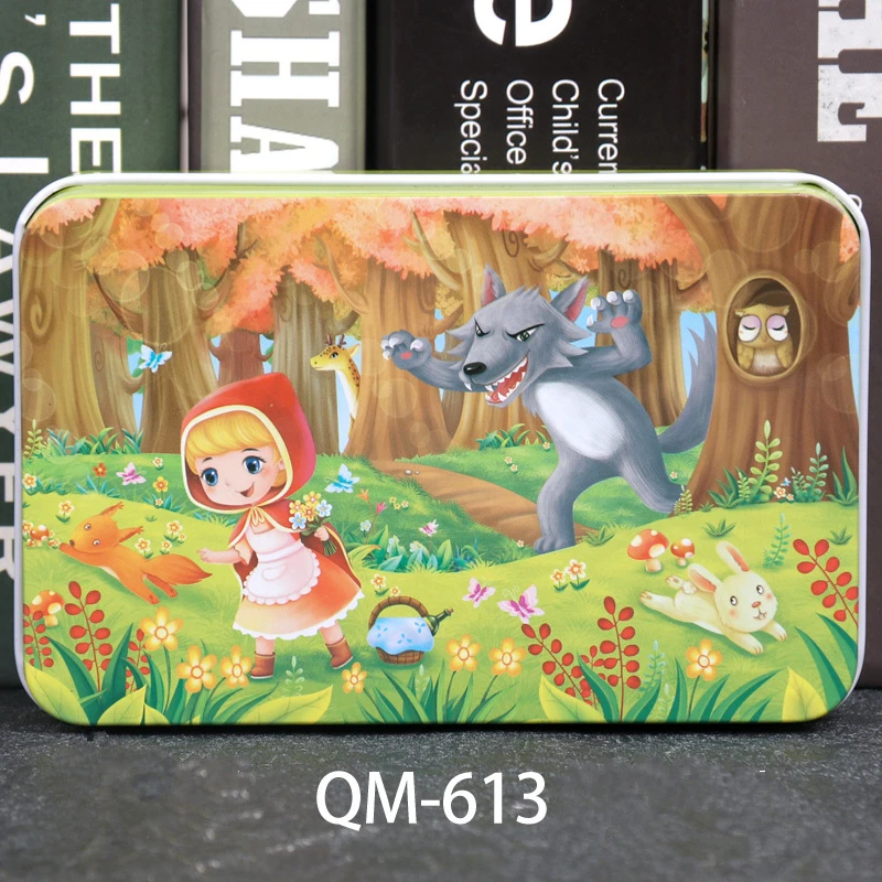60 штук, деревянные игрушки-головоломки с железной коробкой, мультяшные персонажи животных, деревянные пазлы, развивающие игрушки, детские игрушки на день рождения, подарок - Цвет: QM-613