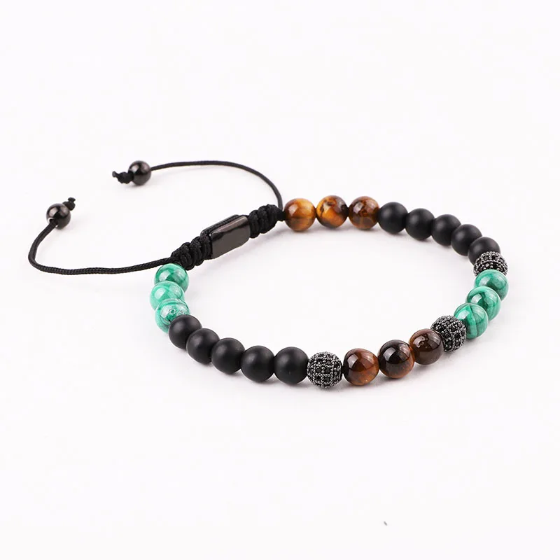 New Design High Quality Natural Real Malachite Stone CZ Pave Ball Braided Friendship Macrame Bracelet Men - Image 3