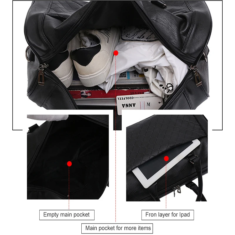 PU Leather Gym Bag -Large Training Sports Bag For Men Women Travel Yoga Handbag Fitness Multifunction Shoulder Crossbody XA722WD