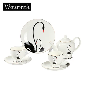 

Black Swan Series Coffee Cup Set Bone china Teapot Set European Afternoon Tea cup High-quality Porcelain Cups New Year Gift