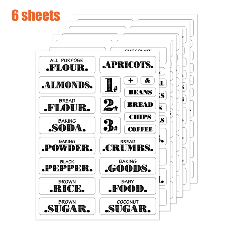 Farmhouse Pantry Labels 6 Sheets Transparent Waterproof Pantry Stickers Food Jar Labels for Organization CLH@8