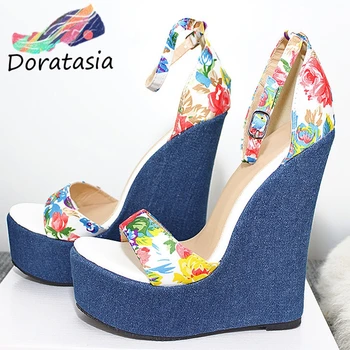 

DORATASIA Sexy Lady Party Sandals Platform hand-painted Ankle Strap Super High Heels Sandals Women Round Toe Shoes Woman