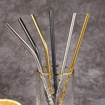 

Reusable Metal Drinking Straws 4/8Pcs 304 Stainless Steel Sturdy Bent Straight Drinks Straw
