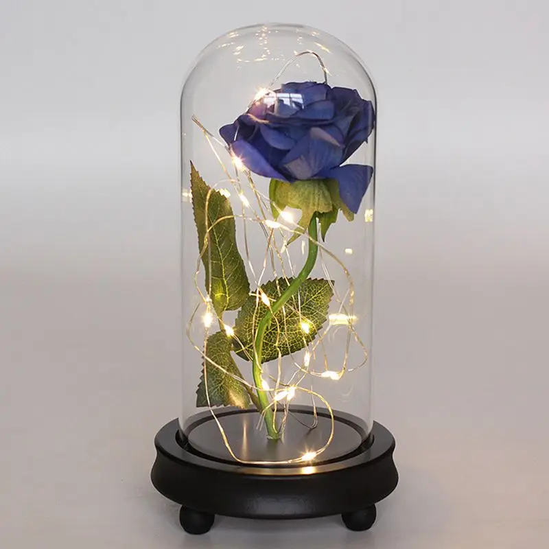L День Святого Валентина Galaxy Rose Flower USB Powered светодиодный светильник в стеклянном куполе на деревянной основе(в комплект не входит батарея - Цвет: L